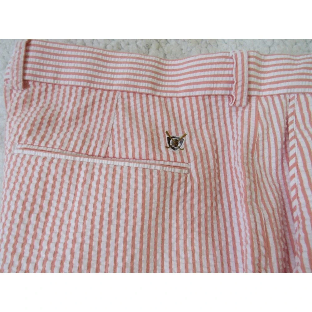 Oxford Golf Mens Size 38 Stretch Orange Flat Front Seersucker Shorts RSVP $85